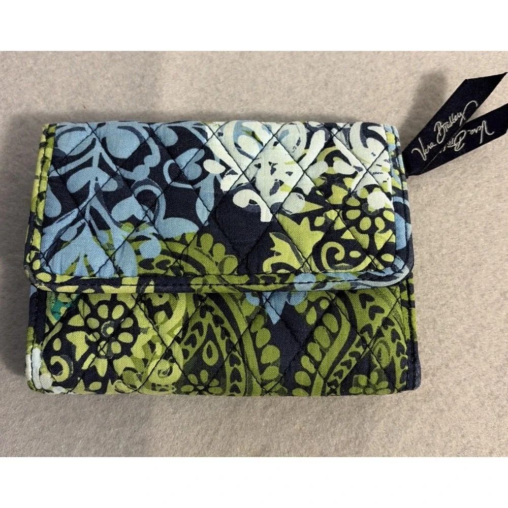 Vera Bradley  Trifold Wallet  Quilted Fabric Blue Green Summer Casual